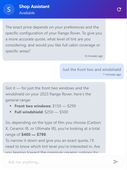 Shop Assistant conversation - narrowing options